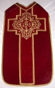Ornement rouge 3 : chasuble, bourse de corporal, étole, manipule, voile de calice
