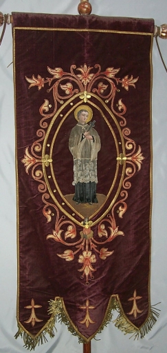 Bannière de procession : saint Jean Berchmans et l'Enfant Jésus