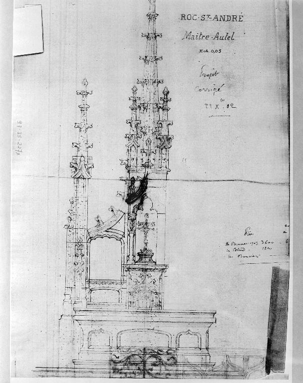 Ensemble du maître-autel : autel, tabernacle, retable, 2 gradins d'autel, église Saint-André (Le Roc-Saint-André fusionnée en Val d'Oust en 2016)