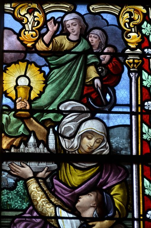 Verrière de la baie 4 (verrière à personnages, vitrail tableau) : Consécration de la France au Sacré Coeur