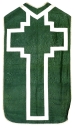 Ornement vert 1 : chasuble, bourse de corporal, étole, manipule, voile de calice