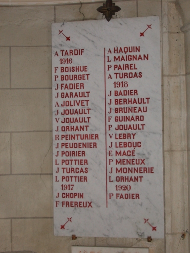 Tableau commémoratif des morts de la guerre de 1914-1918