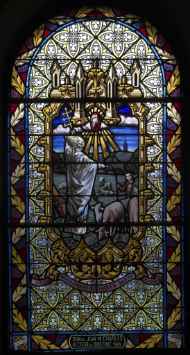 Ensemble de 2 verrières figurées : Saint Antoine ; Saint Cornély