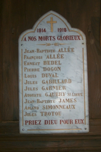 Tableau commémoratif des morts de la guerre de 1914-1918