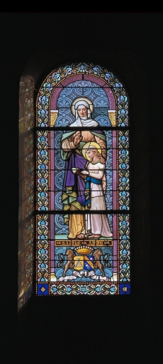 Verrière à personnages de la baie 106 : éducation de la Vierge