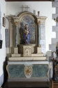 Ensemble de l'autel de la Vierge : autel, tabernacle, retable, 2 gradins d'autel
