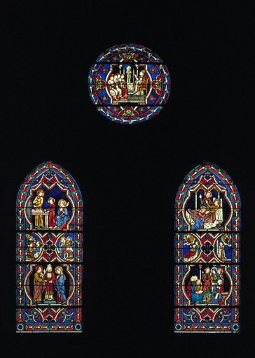 Verrière de la baie 2 : La vie de saint Joseph (vitrail archéologique)