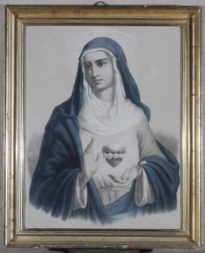 Ensemble de 2 estampes encadrées : Sacré Coeur de Jésus, Sacré Coeur de Marie