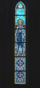 Ensemble de 6 verrières à personnages des chapelles latérales (baies 7 à 12) : Notre-Dame de Lourdes, Sainte Thérèse d'Avila, Sainte Bernadette, Sainte Thérèse de l'Enfant-Jésus, Saint Jean, Sainte Elisabeth de Hongrie